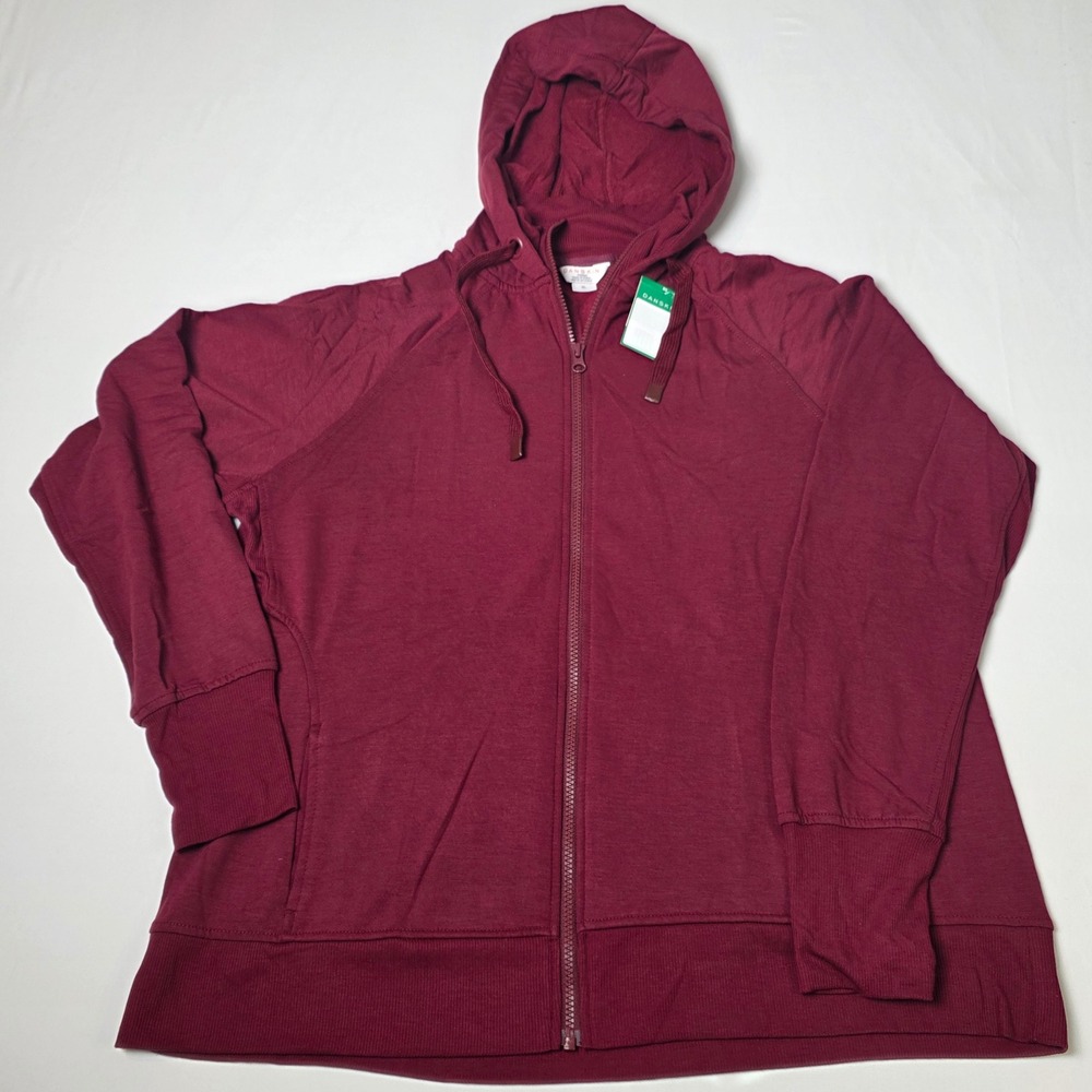 Danskin Full Zip Hoodie Womens XL Burgundy Thumbhole Fleece Raglan Sweatshirt‎
